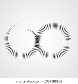 Infinity Symbol .Vector Curved Lines . Design Element . Black Painted Stripes . Used as Banner . Template , endless Logo .