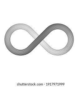 Infinity Symbol .Vector Curved Lines . Design Element . Black Painted Stripes . Used as Banner . Template , endless Logo .