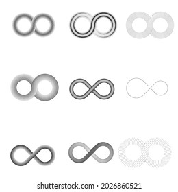 Símbolo infinito .Vector Líneas curvadas . Elemento de diseño. Rayas negras pintadas. Usada como Banner . Plantilla , logotipo interminable .