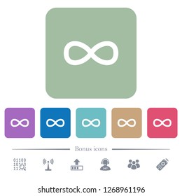Infinity symbol white flat icons on color rounded square backgrounds. 6 bonus icons included