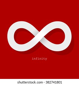 Infinity symbol white on a red background.