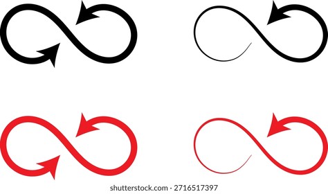 Símbolos del infinito con flechas en negro y rojo