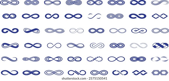 Infinity symbols collection, black infinity vector illustrations on white background.