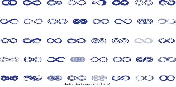 Infinity symbols collection, black infinity vector illustrations on white background.