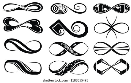 Infinity symbols. Different shapes of infinity logo