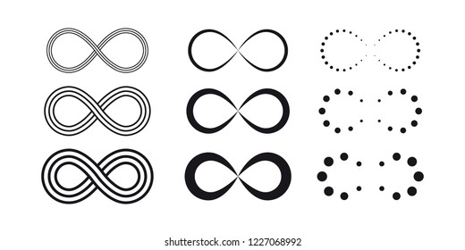 Infinity symbols. Eternal, limitless, endless, life icons or signs concept. Isolated on a white background.