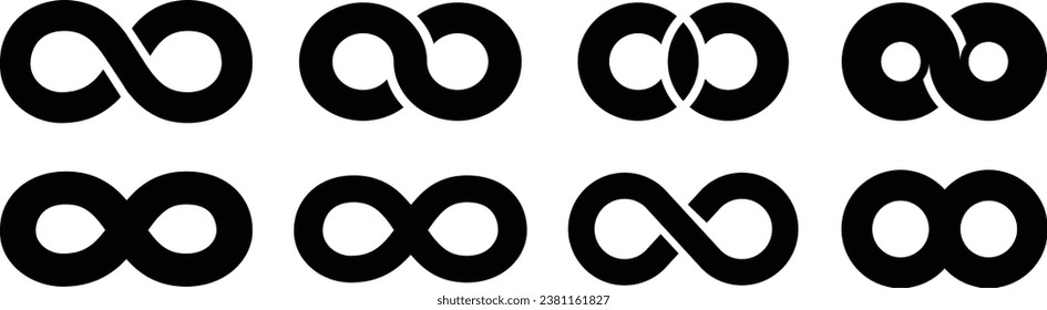 Infinity symbols. Infinity loop logo icon. Set of infinity icons. Unlimited infinity, symbols of endless, unlimited, eternal, and limitless shape