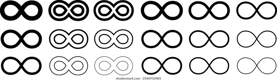 Símbolos infinitos. Ícone do logotipo do loop infinito. Conjunto de ícones infinitos. Vetor de ícone infinito isolado em fundo branco.