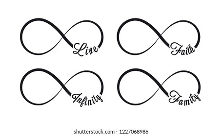 Infinity symbols. Repetition and unlimited cyclicity icon and sign illustration on white background. Live, faith, family