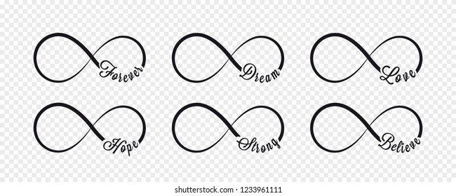 Infinity symbols. Repetition and unlimited cyclicity icon and sign illustration on transparent background. Forever, dream, love, hope, strong, believe