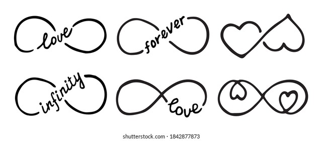 Infinity symbols with words love, infinity, forever