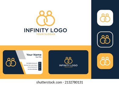 infinity with two people line art logo design and business card
