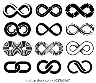 Infinity vector symbols. Mobius loop icons. Infinite sign and eternity line loop illustration