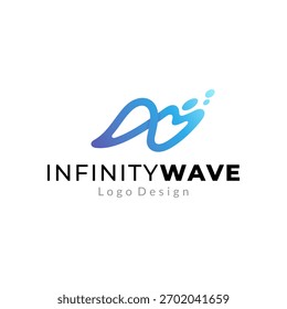 Infinity Wave Logo. Kreativer Wassersplash in Farbverlauf-Blau