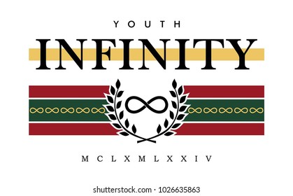 infinity writing typography, tee shirt graphics, slogan, vector