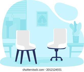 Infirmary 2D vector isolated illustration. Therapeutic care for patients. Providing family practice. Armchairs flat objects on cartoon background. Counselling room in private clinic colourful scene