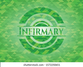 Infirmary green emblem. Mosaic background. Vector Illustration. Detailed.