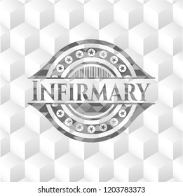 Infirmary realistic grey emblem with geometric cube white background