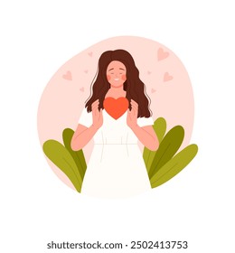 INFJ MBTI type of personality, intuitive introvert holding big red heart vector illustration