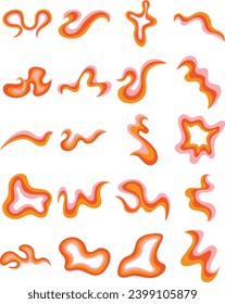 Inflame Orange Retro Wavy Psychedelic Element Illustration Set