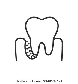 Inflamed gum and germs underneath, linear icon. Periodontal disease. Periodontal pocket with inflammation and germs. Line with editable stroke