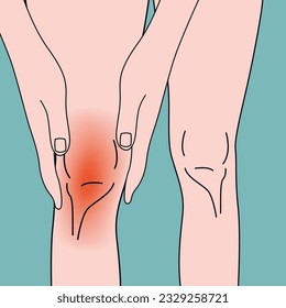 Inflamed knee. The girl holds her hands on her leg. Medical poster. Vector illustration