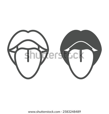 Inflamed mouth with tongue line and solid icon, illness danger concept. Vector graphics. Woman open mouth lips sign on white background, outline style icon for mobile or web design