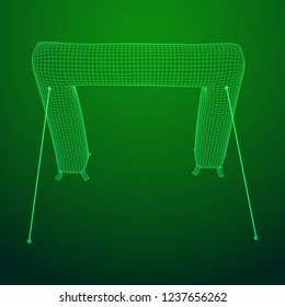 Inflat entrance arch for decorating event, party or sport, work with path. Wireframe low poly mesh vector illustration