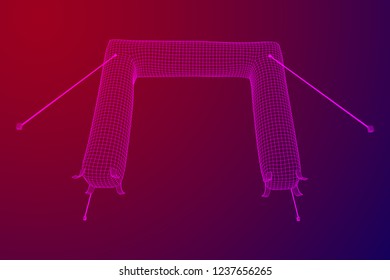 Inflat entrance arch for decorating event, party or sport, work with path. Wireframe low poly mesh vector illustration