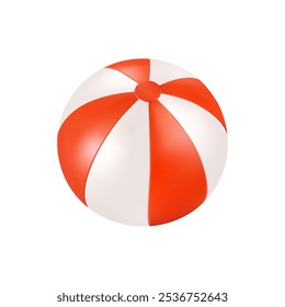 Bola de praia 3d inflável, brinquedo branco vermelho da festa da piscina. Esfera flutuante de água de natação arco-íris de verão. Balão de jogo de esporte, ar soprado em torno de grande plástico bola de praia de borracha. Férias do mar listrado divertido garoto bolinha