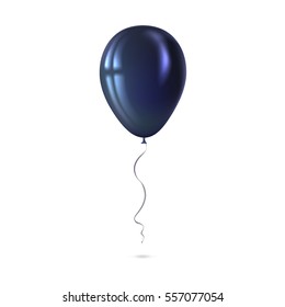Inflatable air flying balloon isolated on white background. Close-up look at black balloon with reflects. Realistic 3D vector illustration