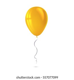 Inflatable air flying balloon isolated on white background. Close-up look at yellow balloon with reflects. Realistic 3D vector illustration