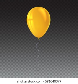 Inflatable air flying balloon isolated on transparent background. Close-up look at yellow balloon with reflects. Realistic 3D vector illustration