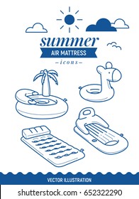 Inflatable air mattress icon. Summer outline icon set with clouds. Palm tree, island and basic retro simple mattress