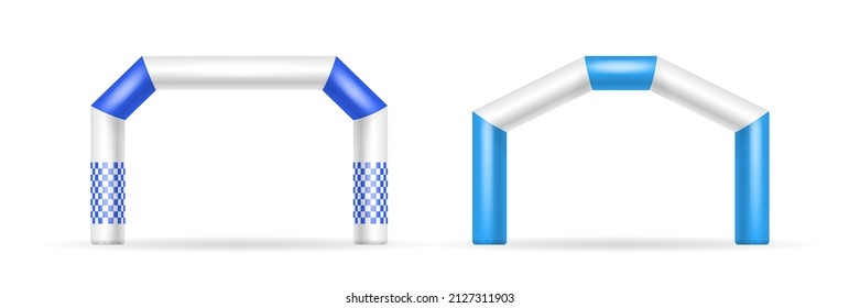 Inflatable arches set isolated on white background. Start and finish balloon gates for various competitions. Collection of realistic inflatable archway mockups. Vector illustration