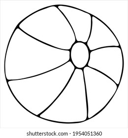 bola inflable para juegos activos en la playa, elemento de doodle vector, colorante, negro y blanco