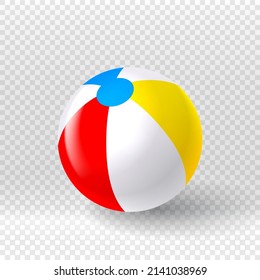 Inflatable ball isolated on checkered background. Vector illustration with realistic 3d beach ball. 3d realistic vector object isolated on checkered background.