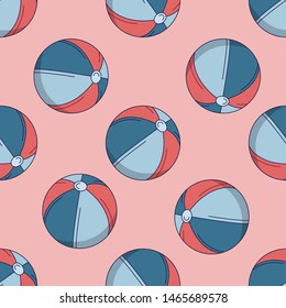 Inflatable ball minimal pattern - vector simple texture. Sport equipment, toys. Background with summertime holidays symbols. Seamless pattern for textile, web design, surface textures, banner.