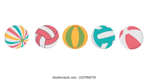 Inflatable ball for playing on the beach. Doodle flat clipart. All objects are repainted.