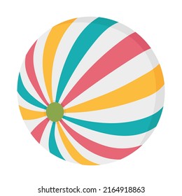 Aufblasbarer Ball zum Spielen am Strand. Doodle flach Clip Art. Alle Objekte werden neu gestrichen.