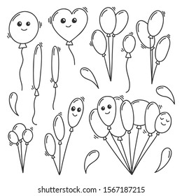 Inflatable ballons vector concept in doodle and sketch style. Hand drawn illustration for printing on T-shirts, postcards. Icon and logo idea.