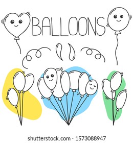 Inflatable ballons vector concept in doodle and sketch style. Hand drawn illustration for printing on T-shirts, postcards. Icon and logo idea.
