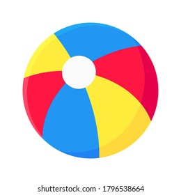 Inflatable beach ball flat style design vector illustration icon sign isolated on white background. Retro styled inflatable toy for summer games or holidays.