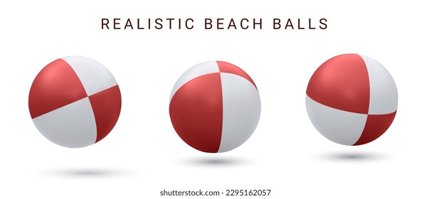 Balón inflable de playa, globo de aire a rayas para jugar en el agua, nadar en la piscina o en el mar. Conjunto vectorial realista 3D de bolas de goma brillante color .aislado en fondo blanco