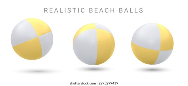 Inflatable beach ball, striped air balloon for play in water, swim pool or sea. Vector realistic 3D set of bright rubber beachballs colored .isolated on white background