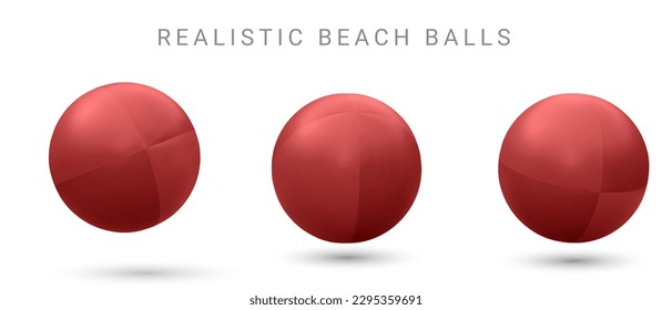 Inflatable beach ball, striped air balloon for play in water, swim pool or sea. Vector realistic 3D set of bright rubber beachballs colored .isolated on white background