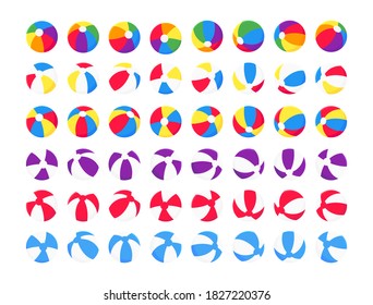 Inflatable beach balls big set flat style design vector illustration icon signs isolated on white background. Retro styled inflatable toys for summer games or holidays.