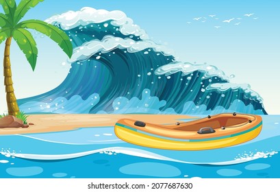 Inflatable boat at the beach illustration