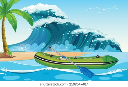 Inflatable boat at the beach illustration