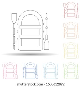 Inflatable boat colored in multi color style icon. Simple thin line, outline vector of camping icons for ui and ux, website or mobile application